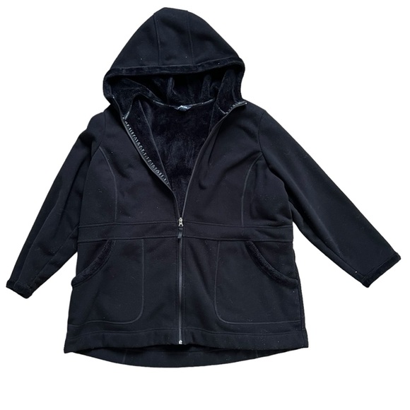 Lands' End Plus Size Black Warm Fuzzy Hooded Zip Up Jacket Women's size 2X - Picture 1 of 7